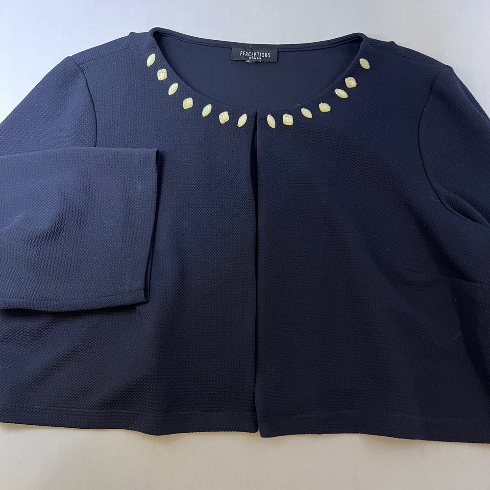 Perceptions Womens Navy Cropped Shrug Cardigan | Size 18/20 *SEE NOTE*| Beaded